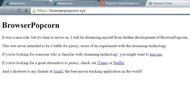 Browser Popcorn Time srušila MPAA