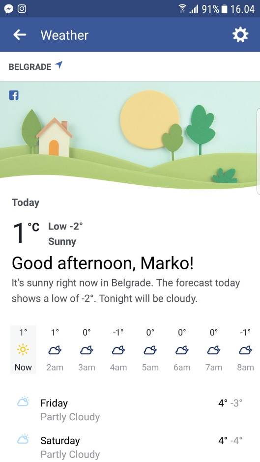 Facebook vremenska prognoza kako je pronaci, kako je koristititi