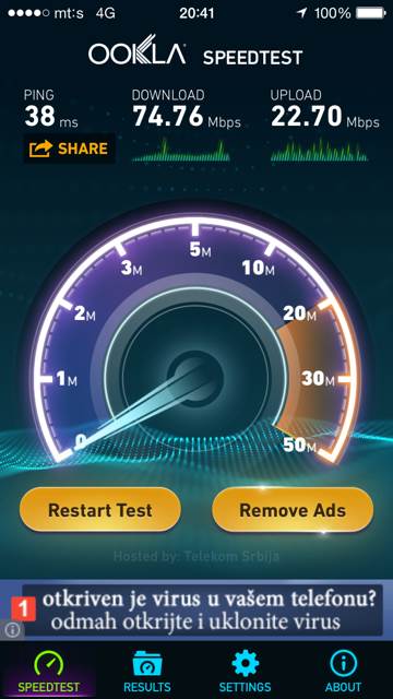 Test brzine mts 4G mreže