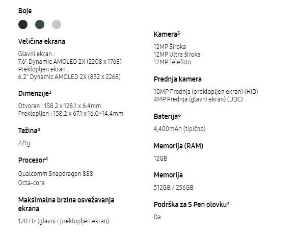 Z Fold3 specifikacije