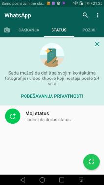WhatsApp vratio tekstualni status