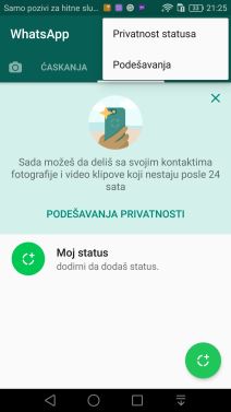 WhatsApp vratio tekstualni status
