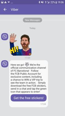 FC Barcelona Viber Public Chat i Viber stickers, Barsa Viber slicice i javni cet