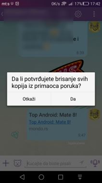 Viber oriši poruku opcija, Viber brisanje poslatih poruka