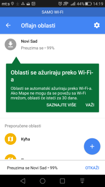 Google Maps Wi-Fi internet veza, cuvanje mapa na microSD kartici