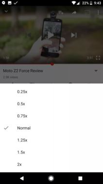 YouTube Speed Control opcija na mobilnom