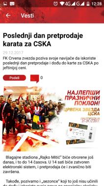 FK Crvena zvezda aplikacija iOS Android download, opis, slike, video