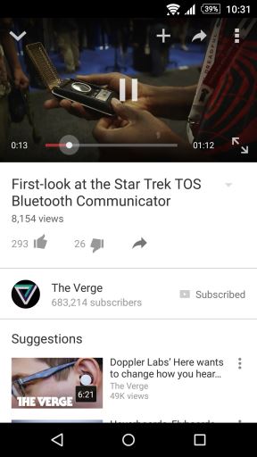 YouTube za Android raspored tastera