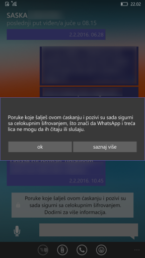 WhatsApp end-to-end enkripcija poruka, videa, razgovora i slika