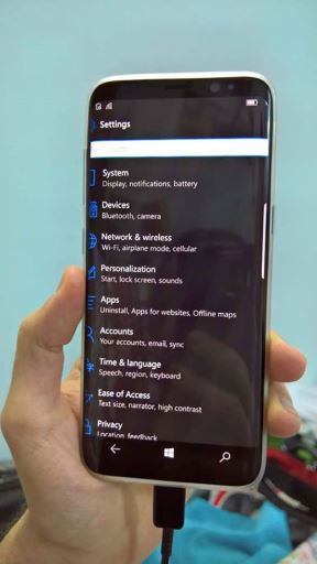 Samsung Galaxy S8 Windows 10 Mobile
