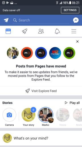 Facebook Explore Feed rešenje
