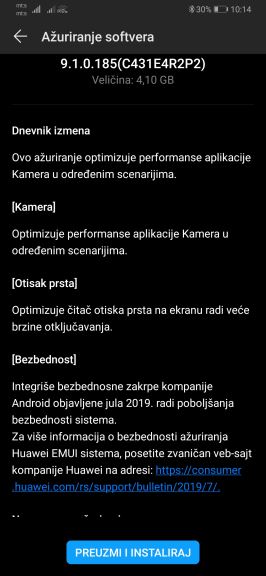 Huawei P30 Pro Update Srbija, Huawei P30 Pro Update 9.1.0.1185 (C431E4R2P2) EMUI 9.1.0