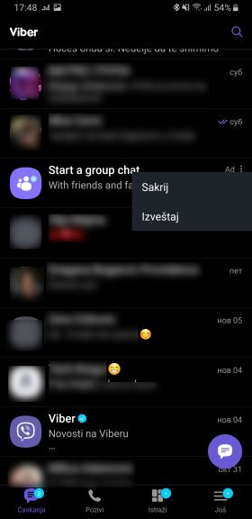 Viber reklame cetovi, Viber prikazuje reklame u cetovima, Viber reklame kako rade, Viber reklame