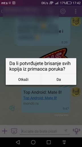Viber brisanje poslatih poruka