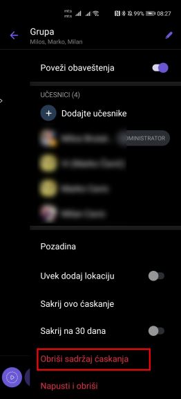 Kako napustiti Viber grupu, Kako obrisati Viber grupu caskanje, Viber grupa notifikacije iskljuciti