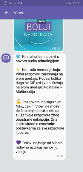 Viber kvalitet poziva, Viber manje memorije
