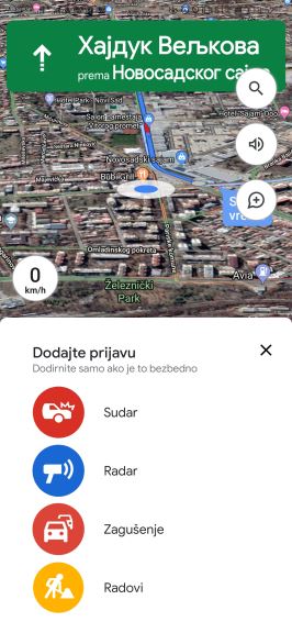 Google Maps dojava prepreke na putu, Google Maps dojava radara, sudara, radova