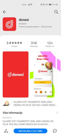 Donesi aplikacija Huawei AppGallery download, Narucivanje hrane preko interneta Donesi aplikacija