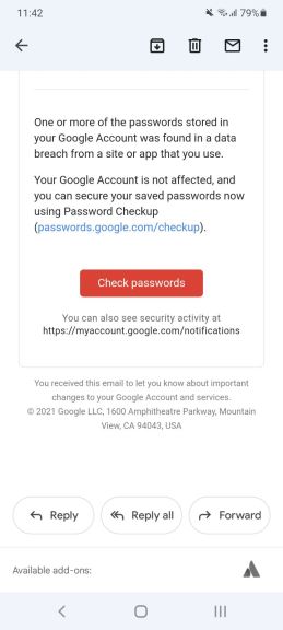 Google Mail Critical Security Alert kako izgleda