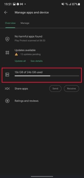 Informacije o tome koliko aplikacije na vašem telefonu zauzimaju prostora, i koliko je slobodno.