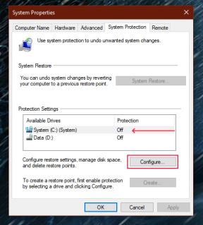 System restore properties