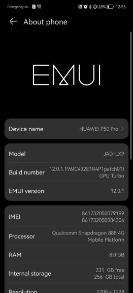 Huawei P50 Pro EMUI 12 interfejs