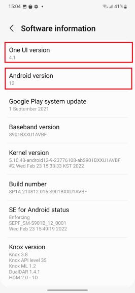 Samsung S22 verzija softvera