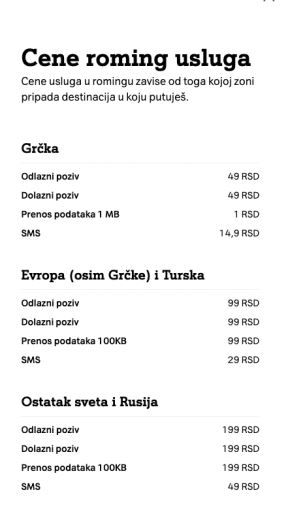 Grčka roming koliko košta kod mts, Yettel, A1 operatora