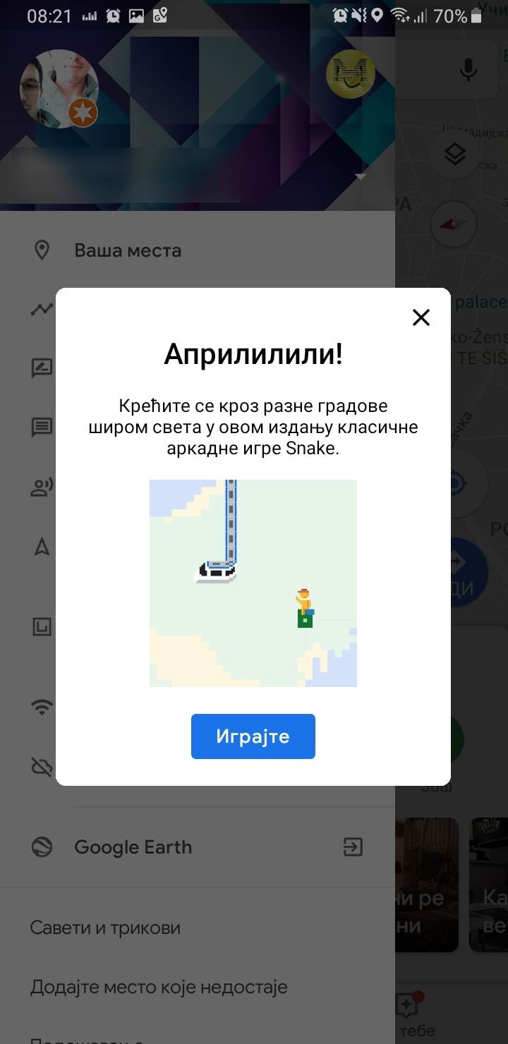 Igra Zmijica na Google Maps