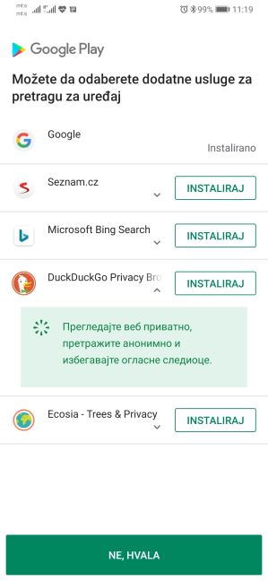 Android izbor pretraživaca interneta koji nije Google, Google više nije primaran Android pretraživac