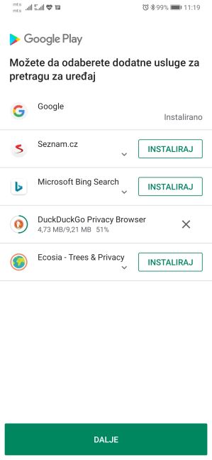 Android izbor pretraživaca interneta koji nije Google, Google više nije primaran Android pretraživac