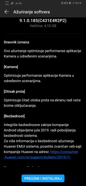 Huawei P30 Pro Update Srbija, Huawei P30 Pro Update 9.1.0.1185 (C431E4R2P2) EMUI 9.1.0