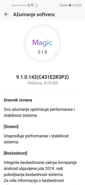 HONOR 20 Android update, HONOR 20 update 4,15 GB