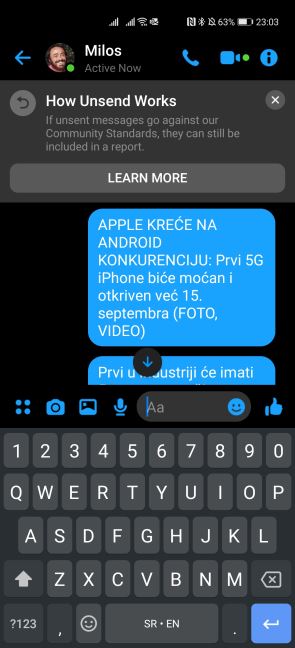 Messenger Unsend kako radi, Kako da obrišem poslatu Messenger poruku, Messenger Unsend problem