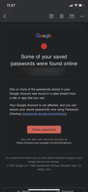 Google Mail Critical Security Alert kako izgleda