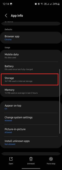 Podešavanja skladišta podataka za Samsung Internet aplikaciju