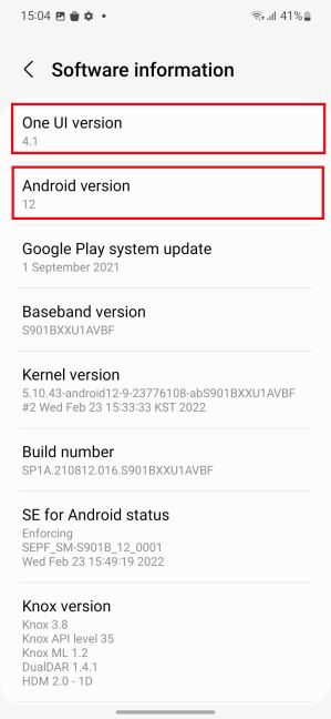 Samsung S22 verzija softvera