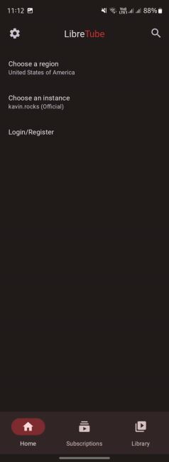 LibreTube odabir regiona i servera