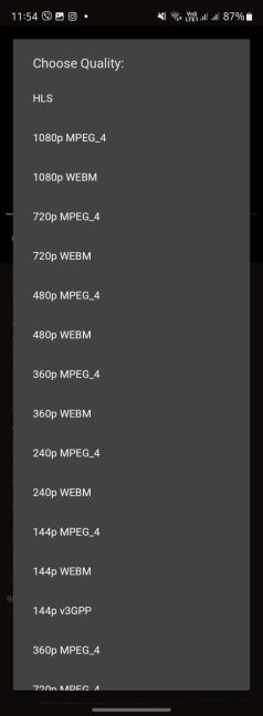 LibreTube biranje kvaliteta reprodukcije