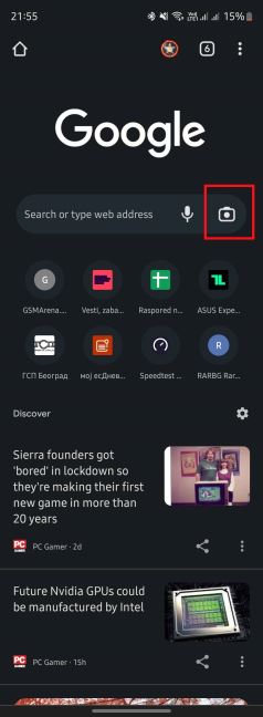 Google Lens u Chrome - ikonica pretrage