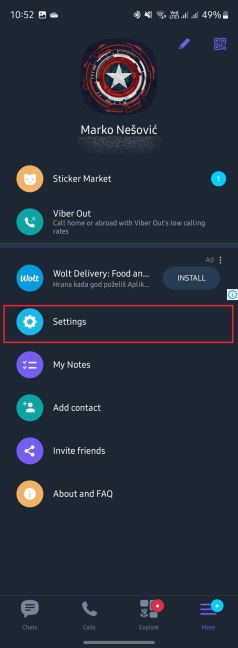 Viber podašavanja naloga