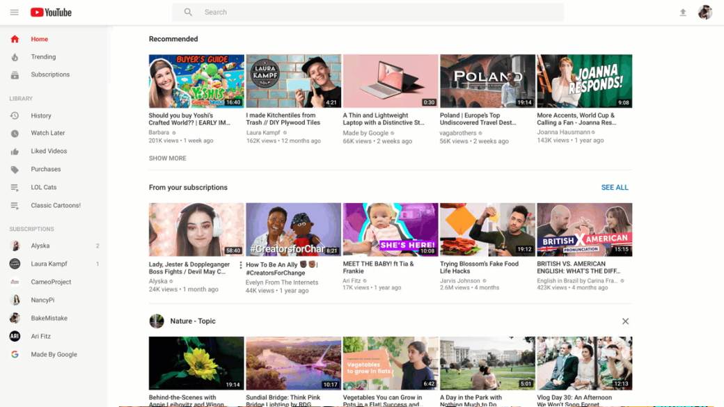 YouTube novi izgled