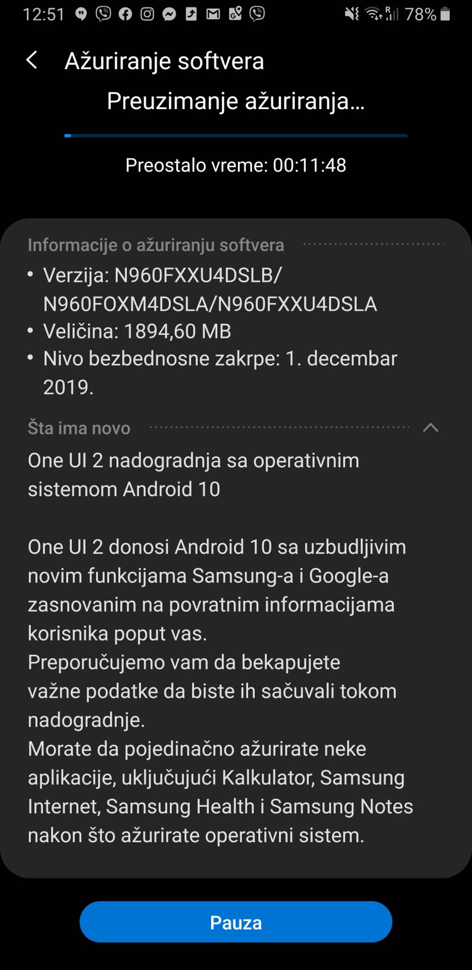 Samsung Galaxy Android 10 update, Samsung Galaxy Note9 Android 10 ažuriranje