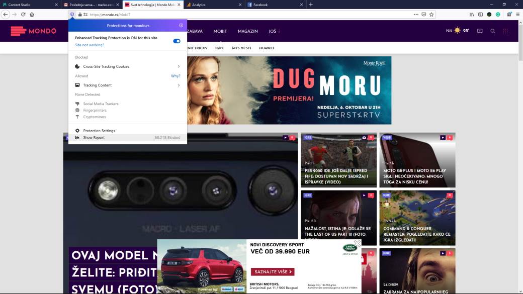 Firefox tracker report, Firefox cookies kako spreciti, Kako da me ne prate na internetu, Mozilla
