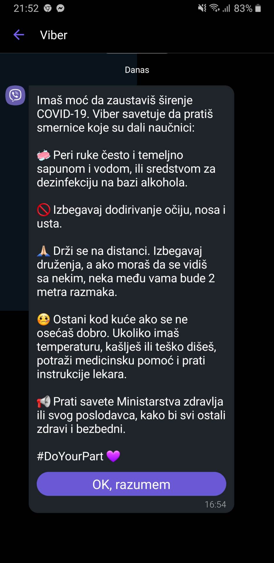 Viber Srbija poruka COVID-19 virus korona, Viber virus korona, 