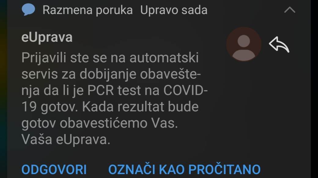 COVID-19 PCR test rezultati SMS mejl, Rezultat PCR testa na koronu SMS mejl rezultat kako koristiti