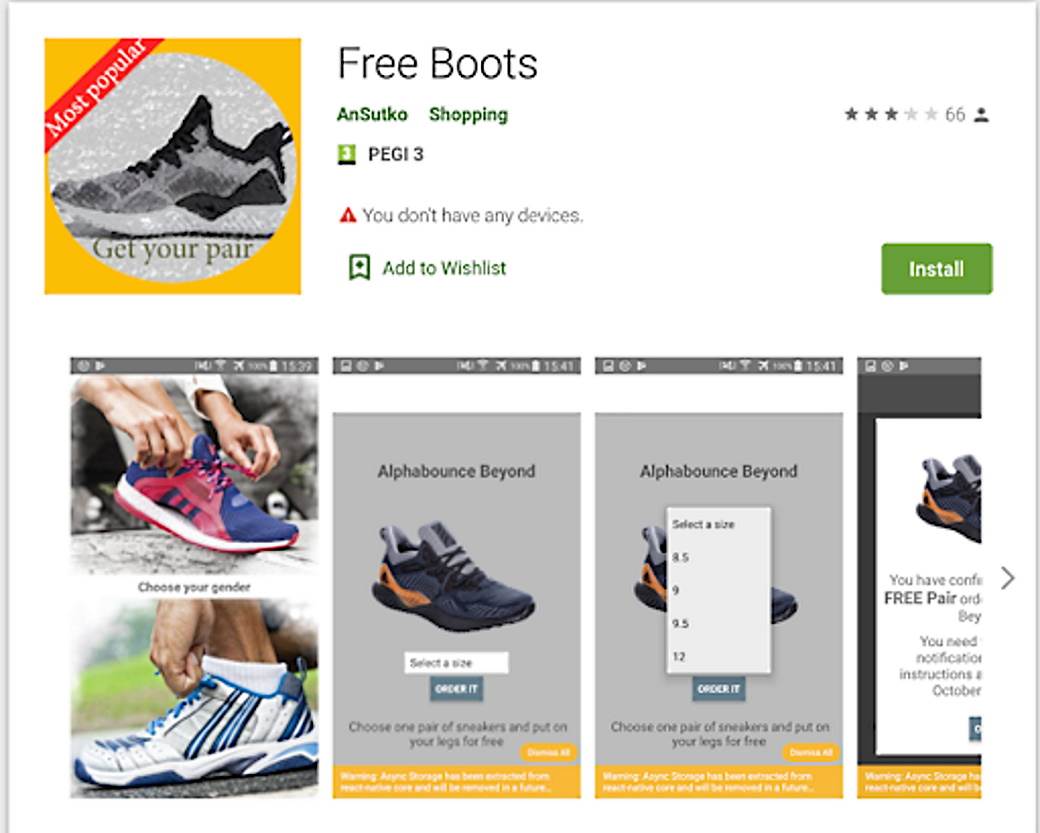 Aplikacije prevara, Opasne aplikacije, Poklon patike aplikacija prevara, Free Boots aplikacija preva