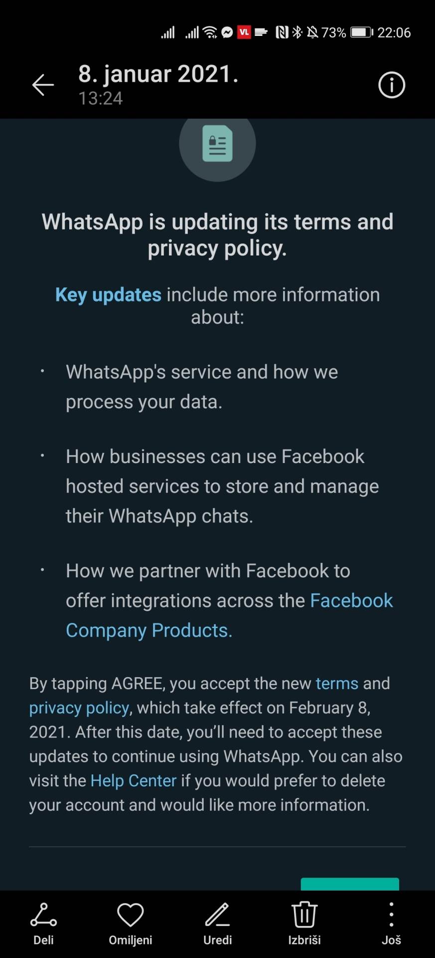 whatsapp uslovi korišcenja 
