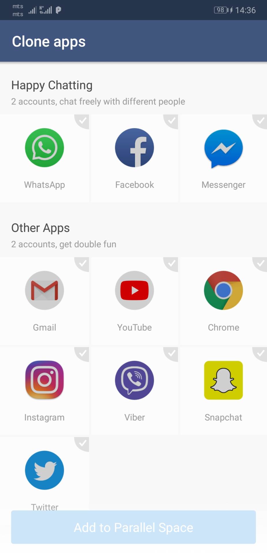Dva naloga iste aplikacije za Android 12 telefone