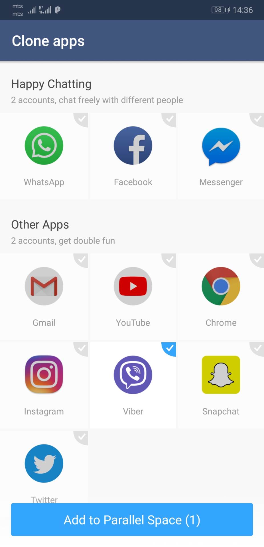 Dva naloga iste aplikacije za Android 12 telefone